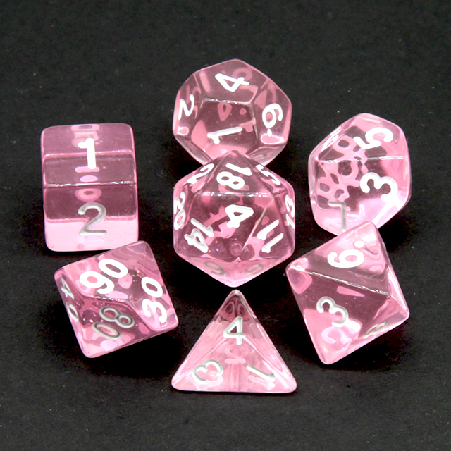 Gaming Set Accessories - Clear Transparent Pink Polyhedral DND Dice