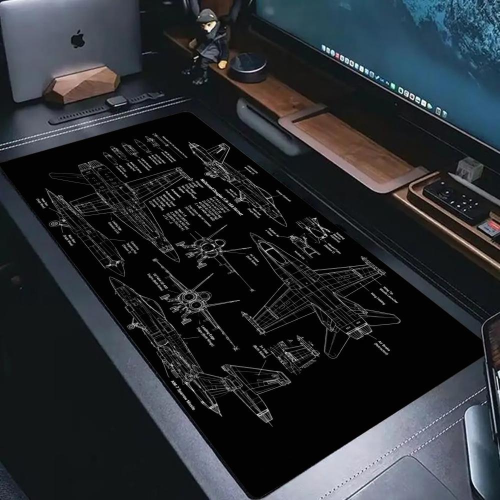 Vintage Gaming Accessories - Large Aviation Blueprint Mousepad Vintage Fighter