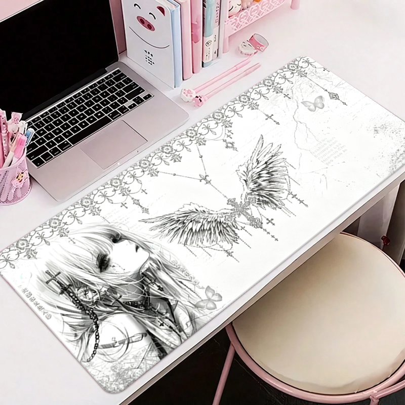 Gaming Accessories For Pc - Leather Mousepad Black White Anime Aesthetics